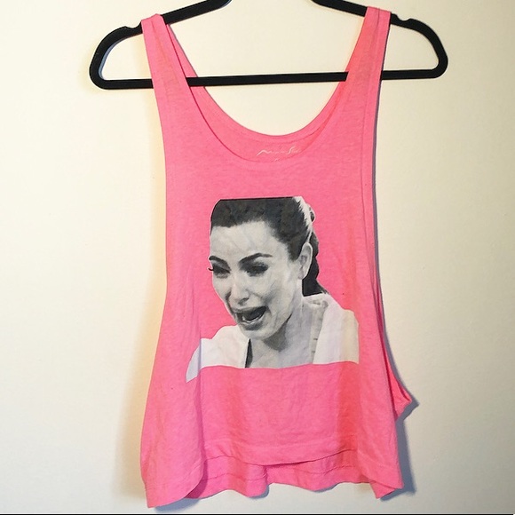 Miami Style Tops - Neon Pink Crying Kim Kardashian Tank Top